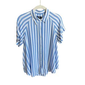 7 For all Mankind Womens Blue & white striped tiefront shirt button down size S